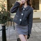 Single-breasted Coat / Checkered Mini Pencil Skirt