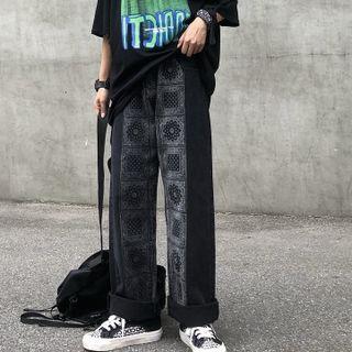 Pattern Print Straight Leg Jeans