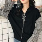 Color-block Drawcord Long-sleeve Top