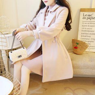 Elastic Waist Double-button Woolen Coat