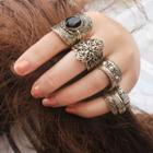 Set Of 4: Retro Alloy Ring (assorted Designs) Gold - One Size