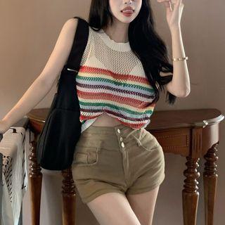 Striped Knit Tank Top Colorful Stripes - White - One Size