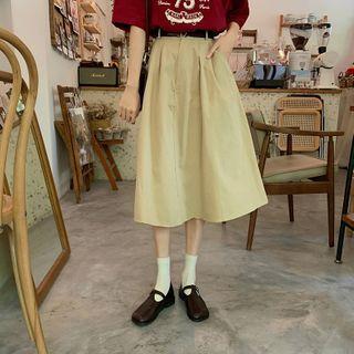 Plain High-waist Line Cargo Skirt