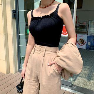 Sleeveless Frilled Seam-trim Knit Top