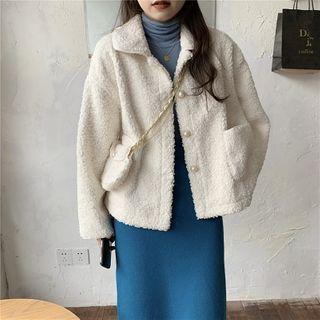 Faux Pearl Button-up Fleece Jacket