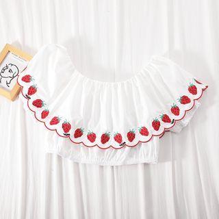 Strawberry Embroidered Short-sleeve Cropped Blouse