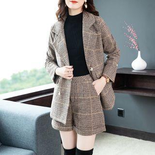 Set Of 2: Plaid Blazer + Shorts