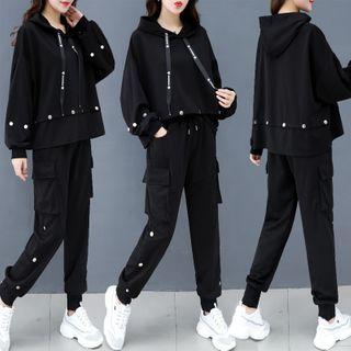 Set: Buttoned Hooded + Cropped Harem Pants