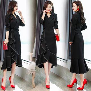 Long-sleeve Notch-lapel Mermaid Sheath Dress