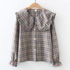 Plaid Blouse Plaid - Brown & Gray - One Size