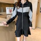 Long-sleeve Two-tone Zip-up Dress