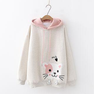 Cat Patterned Two-tone Hoodie