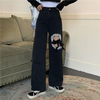 Ruffled Cutout Wide Leg Jeans