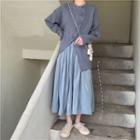 Asymmetric Slit Sweater / Midi A-line Skirt