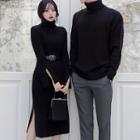 Couple Matching Turtleneck Sweater/ Knit Long-sleeve Midi Sheath Dress