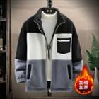 Long-sleeve Color Block Faux Shearling Zipped Jacket