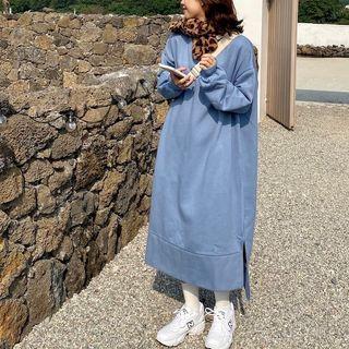Slit Oversized Sweatshirt Dress Blue - One Size
