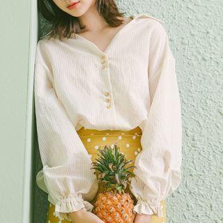 Pinstriped Lantern-sleeve Blouse