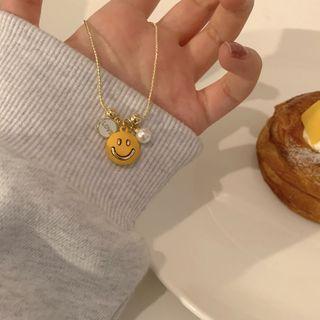 Smiley Pendant Necklace Yellow Smiley Face - Gold - One Size