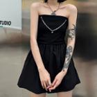 Strapless Chain-accent Plain Romper