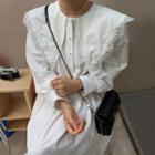 Long-sleeve Lace Trim Sailor-collar Shirtdress