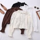 Ruffled-trim Button-down Cropped Lace Top