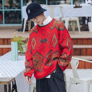 Ethnic-print Knit Sweater