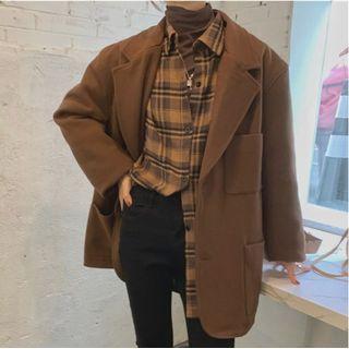 Single Breasted Blazer / Long-sleeve Plaid Shirt