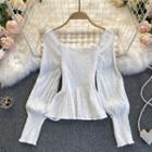 Square-neck Ruffle Puff-sleeve Top