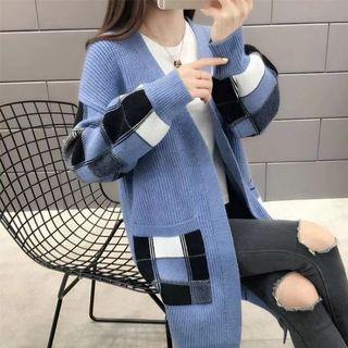 Plaid Panel Long Cardigan