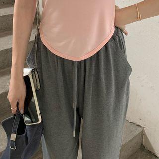 Drawstring Wide Leg Pants Gray - One Size