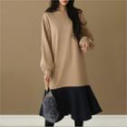 Ruffle-hem Two-tone Pullover Dress