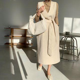 Woolen Maxi Vest Dress With Sash