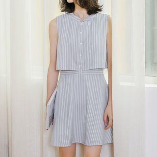 Mock Two Piece Striped Sleeveless Dress
