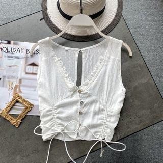 Lace Trim V-neck Drawstring Cropped Tank Top