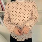 Puff-sleeve Dotted Blouse Almond - One Size