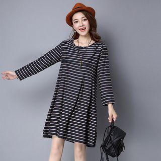 Stripe Long-sleeve Linen Cotton Dress