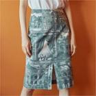 Slit-trim Printed Skirt