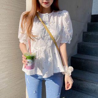 Short-sleeve Plain Embroidered Perforated Top