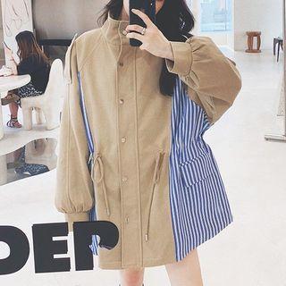 Striped Panel Zip-up Trench Jacket