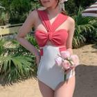 Bow Accent Two-tone Swimsuit