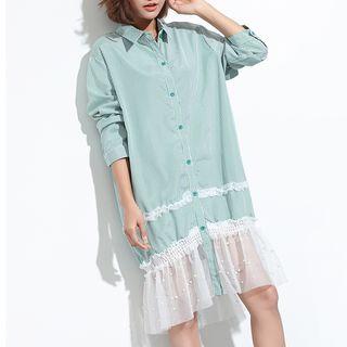 Embellished Hem Striped Shirtdress