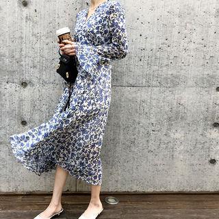 Plunge-neck Floral Chiffon Maxi Dress