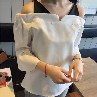 3/4-sleeve Mock Two Piece Off Shoulder Top