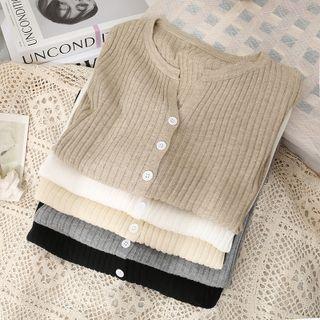 Ribbed-knit Button-up Light Knit Top In 5 Colors
