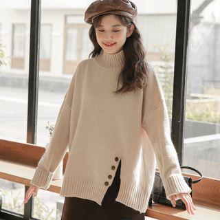Side Slit Stand Collar Sweater