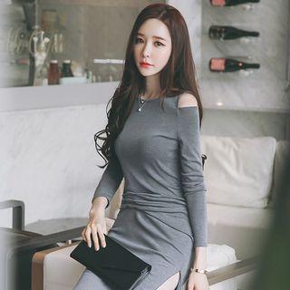 Shoulder Cut Out Long-sleeve Sheath Dress