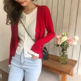 Mock Two-piece Color-block Long-sleeve Knit Cardigan