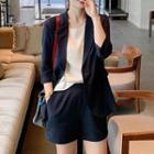 Set: 3/4 Sleeve Single Breasted Blazer + Plain Shorts