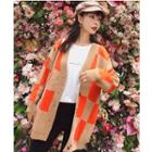 Checked Long Cardigan Tangerine Red - One Size